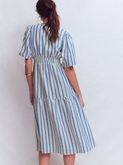 Boden Blue Irene Puff Sleeve Linen Dress - Image 3 of 6