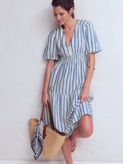 Boden Blue Irene Puff Sleeve Linen Dress - Image 4 of 6