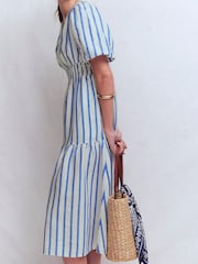 Boden Blue Irene Puff Sleeve Linen Dress - Image 5 of 6