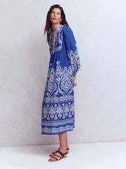 Boden Blue Boho Tie Neck Kaftan - Image 1 of 5