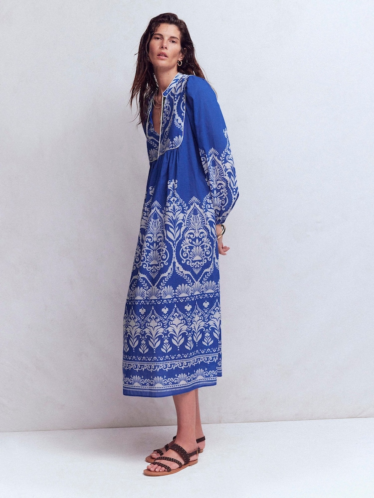 Boden Blue Boho Tie Neck Kaftan - Image 1 of 5