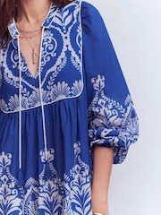 Boden Blue Boho Tie Neck Kaftan - Image 2 of 5