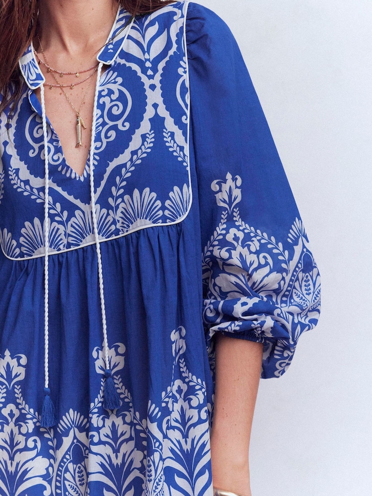 Boden Blue Boho Tie Neck Kaftan - Image 2 of 5