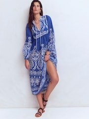 Boden Blue Boho Tie Neck Kaftan - Image 4 of 5
