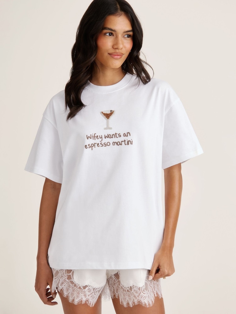 Six Stories White Espresso Slogan T-Shirt - Image 2 of 5