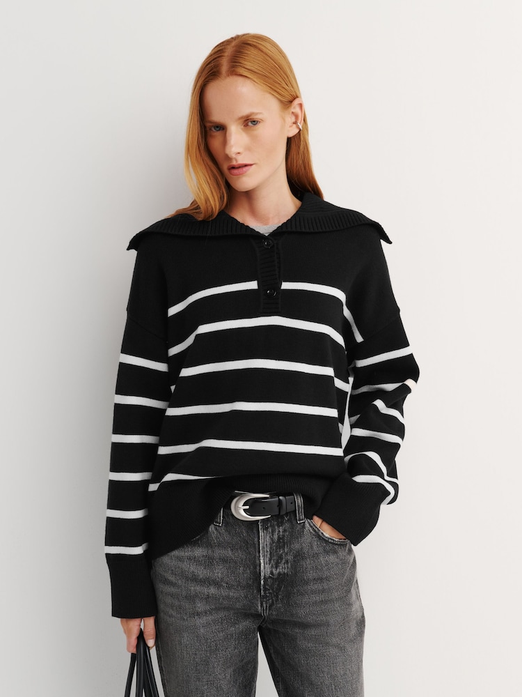 FRAME Black The Easy Sailor Knit Jumper - Image 1 of 6 FRAME Black The Easy Sailor Knit Jumper - Image 1 of 6