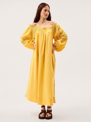 Monsoon Yellow Lola Off The Shoulder Cotton Midi Dress - Image 1 of 5