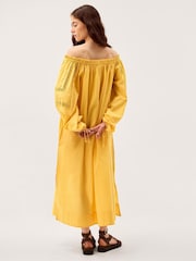 Monsoon Yellow Lola Off The Shoulder Cotton Midi Dress - Image 2 of 5