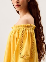 Monsoon Yellow Lola Off The Shoulder Cotton Midi Dress - Image 4 of 5