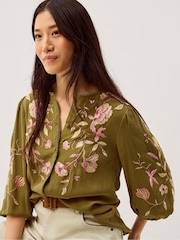 Monsoon Green Amelie Floral Embroidered Blouse - Image 1 of 5