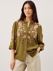 Monsoon Green Amelie Floral Embroidered Blouse - Image 3 of 5