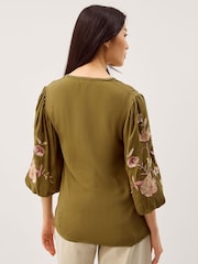 Monsoon Green Amelie Floral Embroidered Blouse - Image 4 of 5