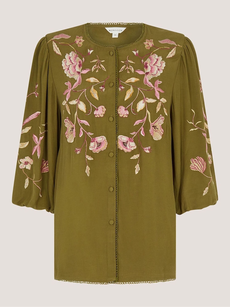Monsoon Green Amelie Floral Embroidered Blouse - Image 5 of 5