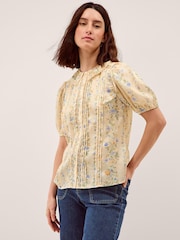 Monsoon Yellow Naomi Puff Sleeve Floral Lace Blouse - Image 1 of 5