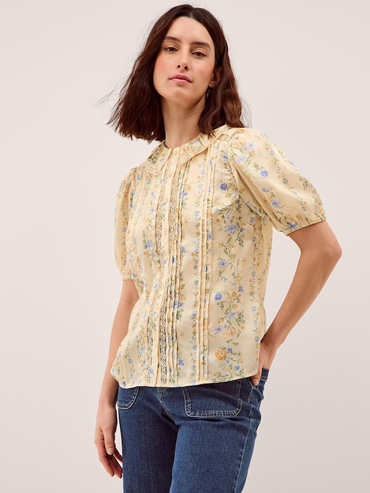 Monsoon Yellow Naomi Puff Sleeve Floral Lace Blouse - Image 1 of 5