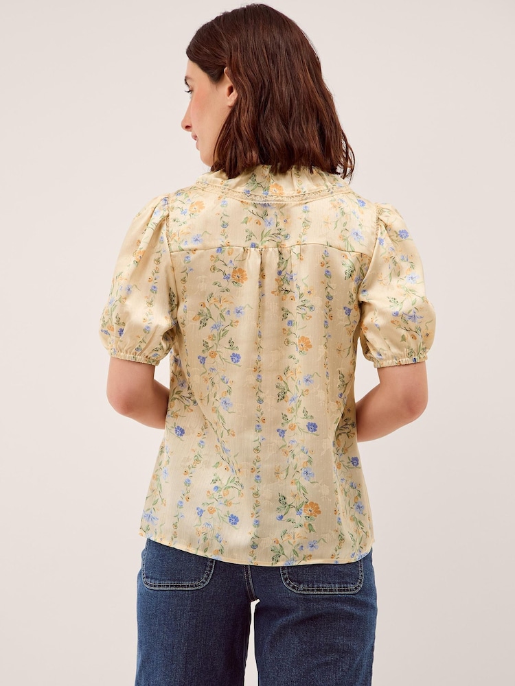 Monsoon Yellow Naomi Puff Sleeve Floral Lace Blouse - Image 2 of 5