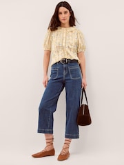 Monsoon Yellow Naomi Puff Sleeve Floral Lace Blouse - Image 3 of 5