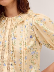 Monsoon Yellow Naomi Puff Sleeve Floral Lace Blouse - Image 4 of 5