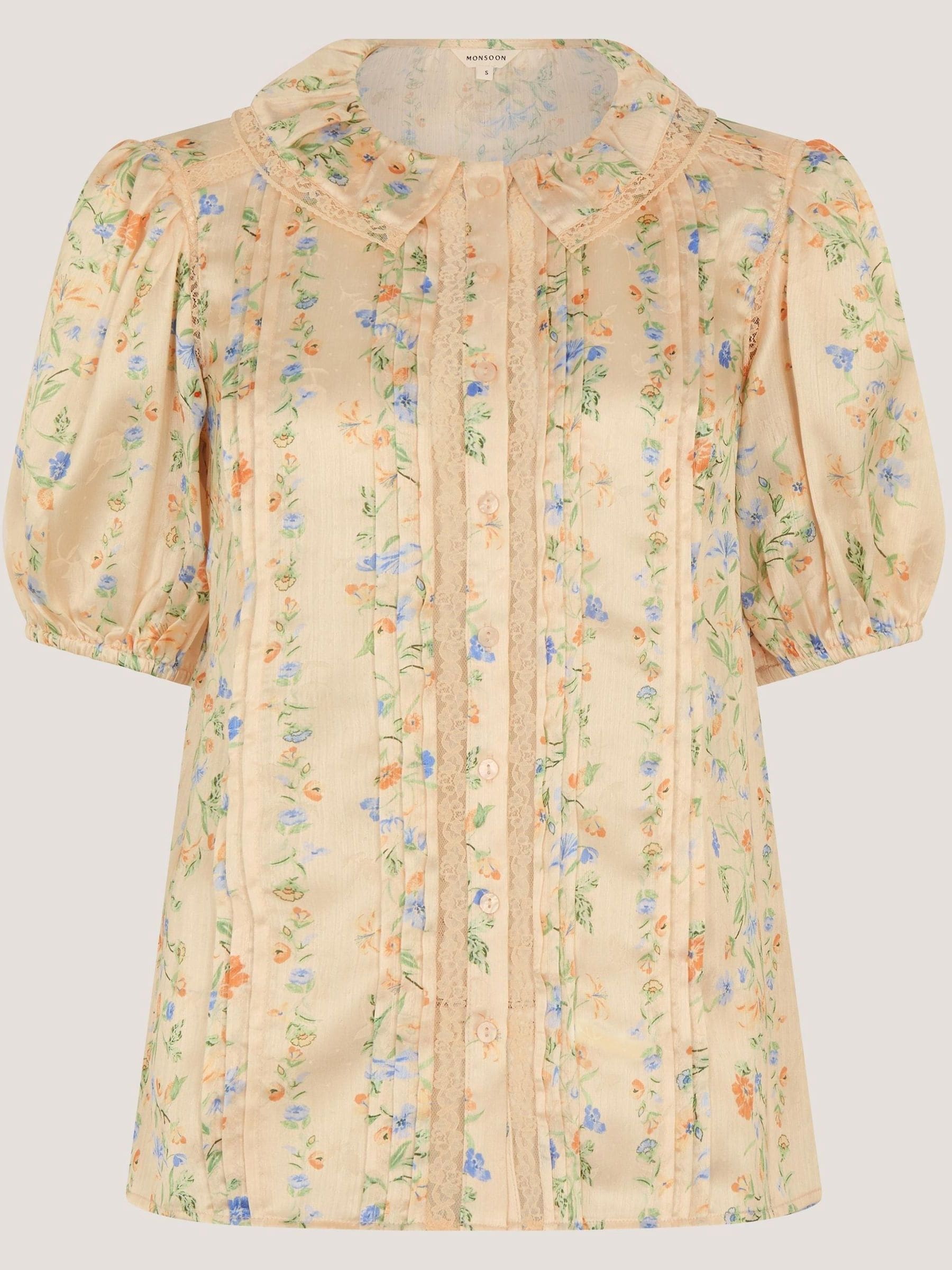 Buy Monsoon Lemon Yellow Naomi Puff Short Sleeve Floral Lace