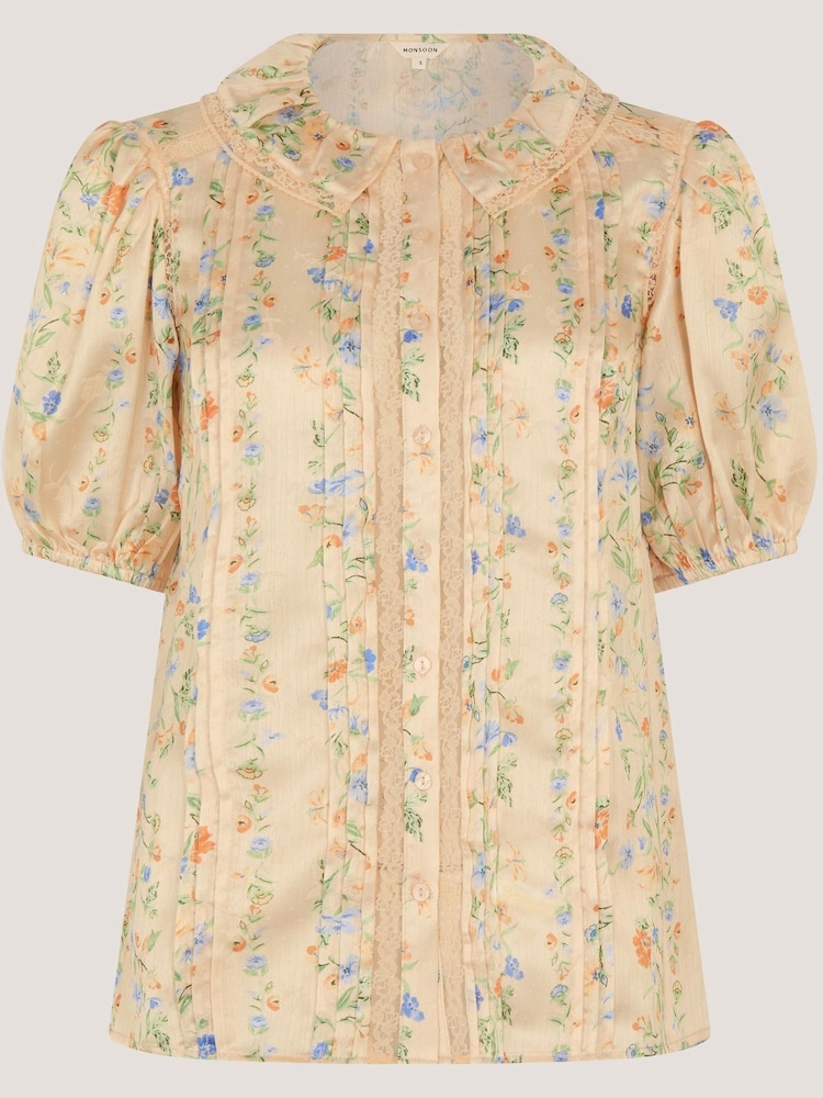 Monsoon Yellow Naomi Puff Sleeve Floral Lace Blouse - Image 5 of 5