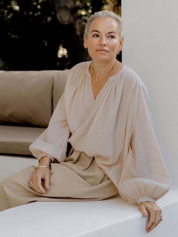 Albaray Cream Anna Unwin Crinkle Cotton Kaftan Top - Image 1 of 7