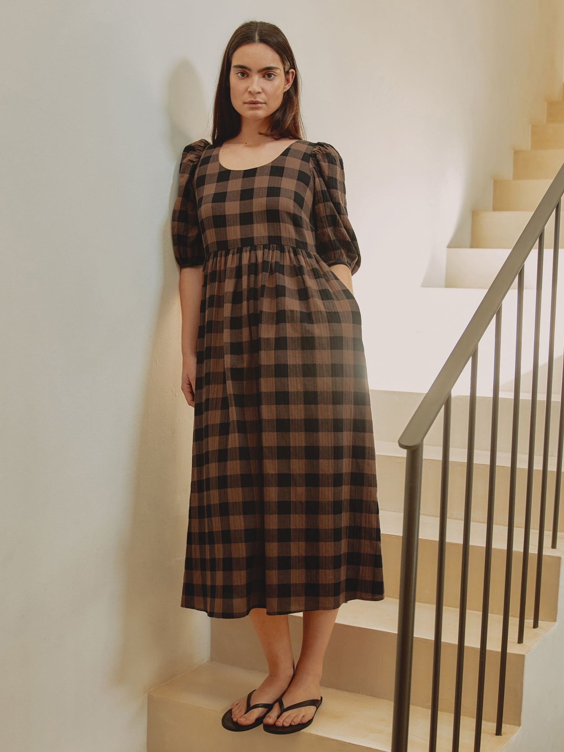 dawn midi dress in brown gingham reviews Womens Albaray Choc Large Iconic US 4 Changeable Keeper 97% Cotton London Times Women's Dresses Stayatstonehaven Size:Small (4-6Y)