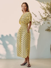 Albaray Yellow Iconic Spot Shirred Waist Dress - Image 1 of 6