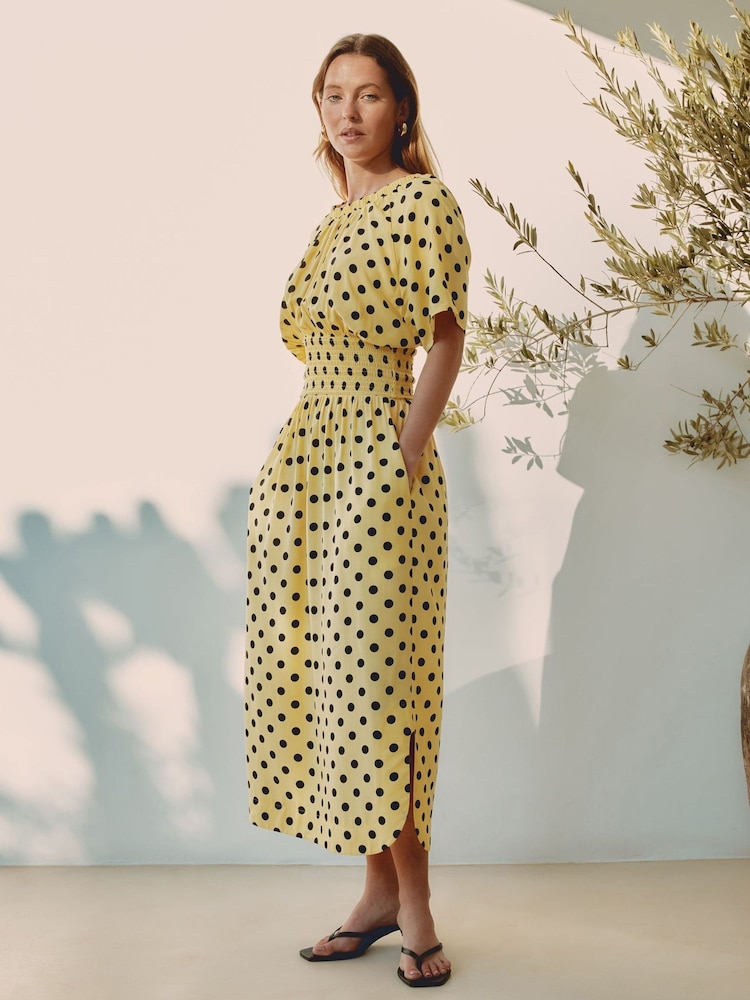 Albaray Yellow Iconic Spot Shirred Waist Dress - Image 1 of 6