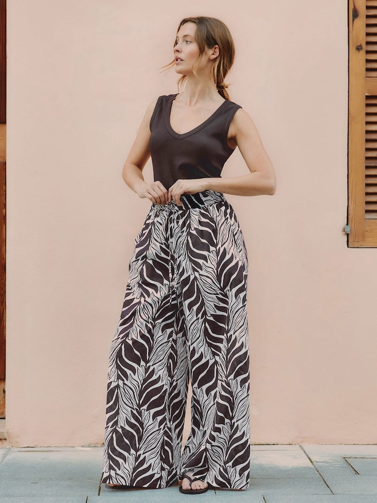 Albaray Brown Wide Leg Mono Palm Trousers - Image 1 of 6