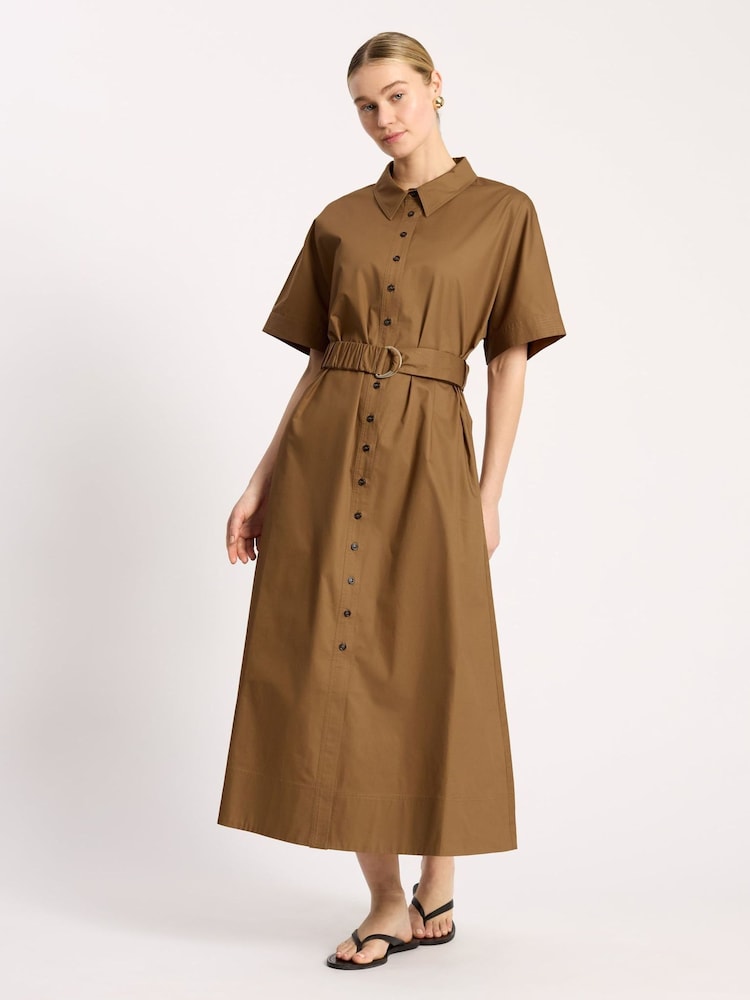 Albaray Brown Cotton Sateen Shirt Dress - Image 1 of 4