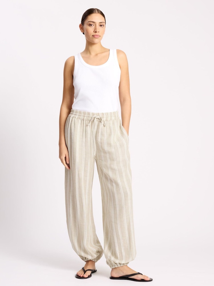 Albaray Cream Balloon Leg Linen Stripe Trousers - Image 1 of 6