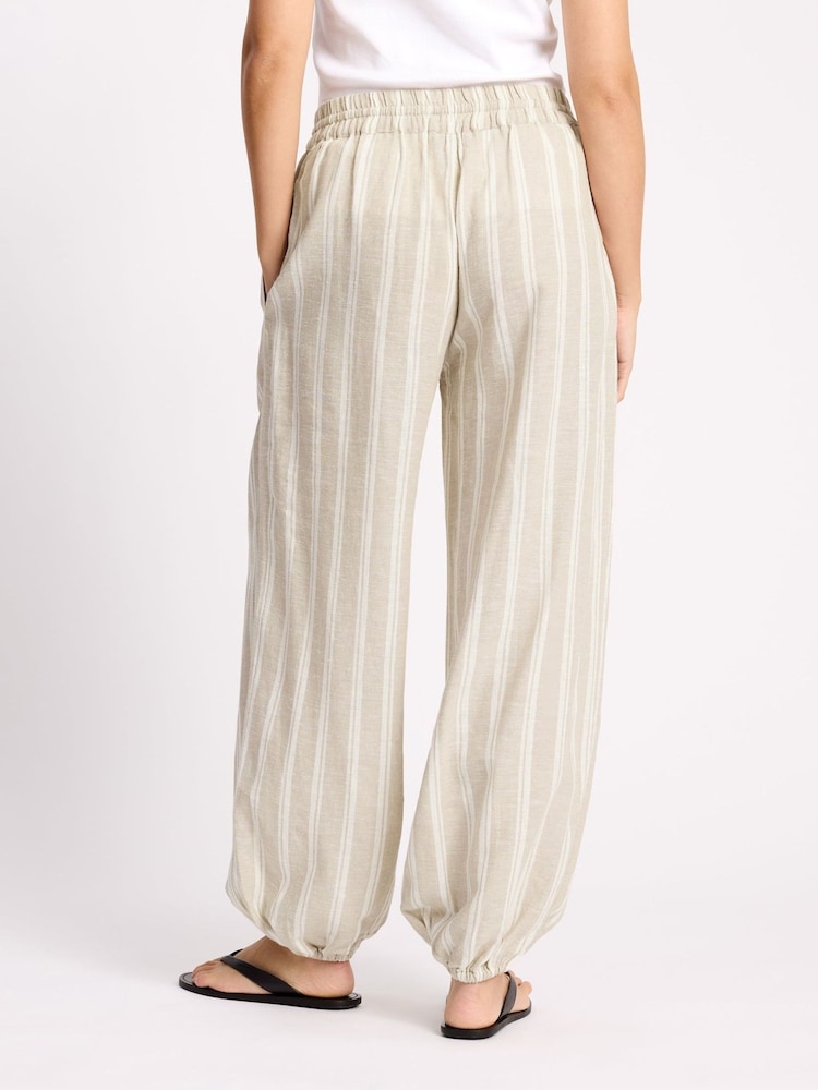 Albaray Cream Balloon Leg Linen Stripe Trousers - Image 2 of 6