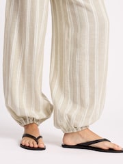Albaray Cream Balloon Leg Linen Stripe Trousers - Image 4 of 6
