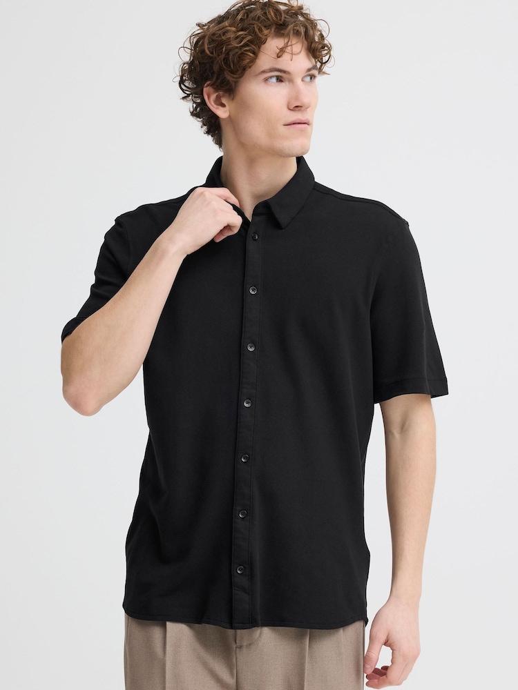 Casual Friday Black Folke Short Sleeve Pique Shirt - Image 1 of 8 Casual Friday Black Folke Short Sleeve Pique Shirt - Image 1 of 8