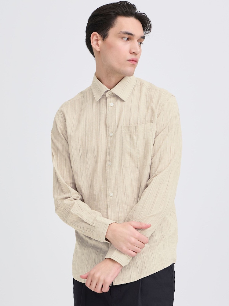 Casual Friday Natural Hedman Long Sleeve Dobby Striped Shirt - Image 1 of 6