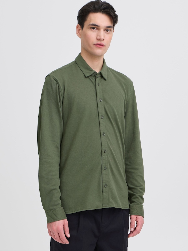 Casual Friday Green Arthur Pique Jersey Long Sleeve Shirt - Image 1 of 8
