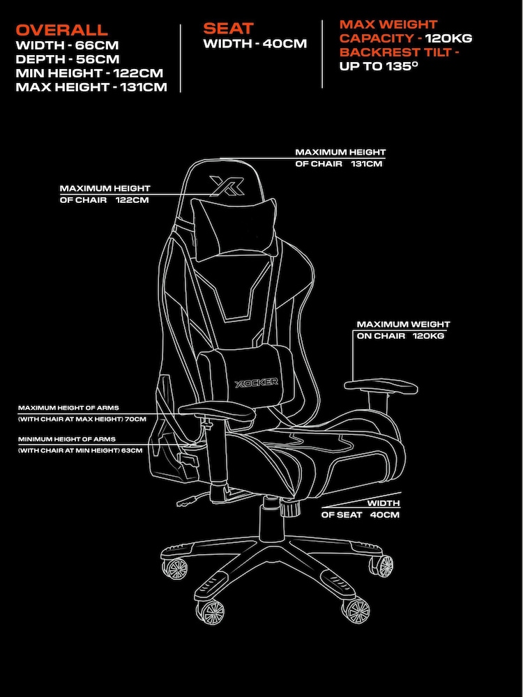 X Rocker Black Orange Agility Sport Esport Gaming Chair - Image 6 of 6 X Rocker Black Orange Agility Sport Esport Gaming Chair - Image 6 of 6