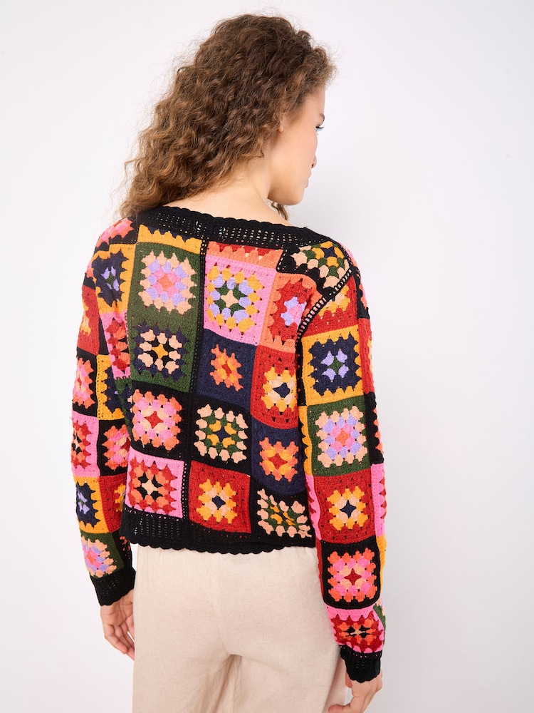 Negru - Cardigan croșetat cu pătrate colorate Apricot - Imaginea 2 din 5