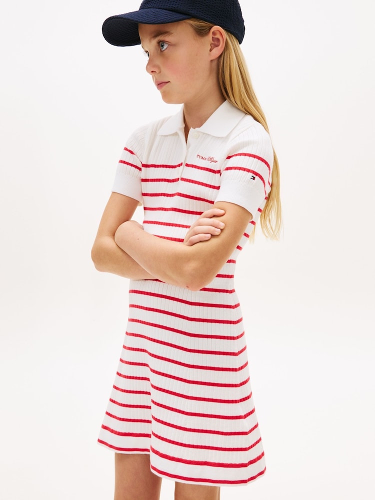 Rot - Tommy Hilfiger Logo Embroidery Short Sleeve Jumper Dress - Bild 5 von 5