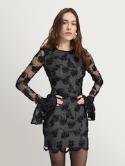 Rotate Black Flower Mesh Mini Dress - Image 1 of 5