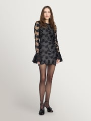 Rotate Black Flower Mesh Mini Dress - Image 2 of 5