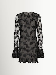 Rotate Black Flower Mesh Mini Dress - Image 3 of 5
