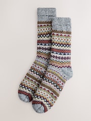 Navy/Grey Fairisle Slipper Socks With Grippers 1 Pack - Image 1 of 3