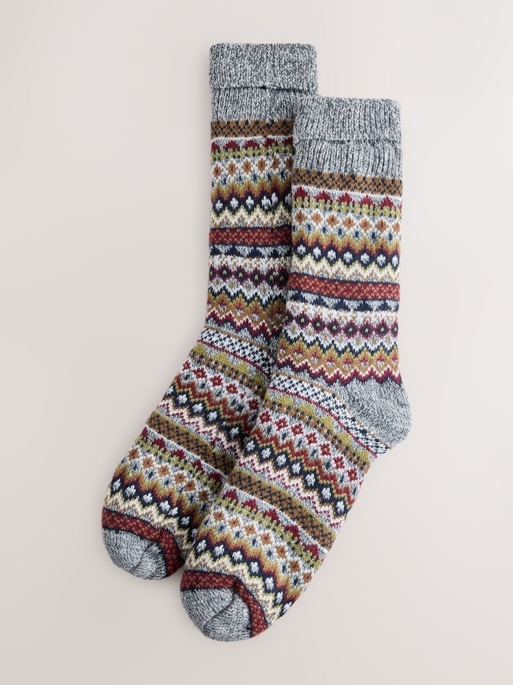Navy/Grey Fairisle Slipper Socks With Grippers 1 Pack - Image 1 of 3