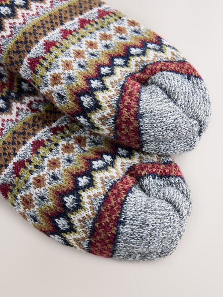 Navy/Grey Fairisle Slipper Socks With Grippers 1 Pack - Image 2 of 3