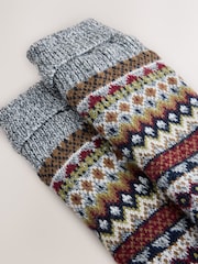 Navy/Grey Fairisle Slipper Socks With Grippers 1 Pack - Image 3 of 3