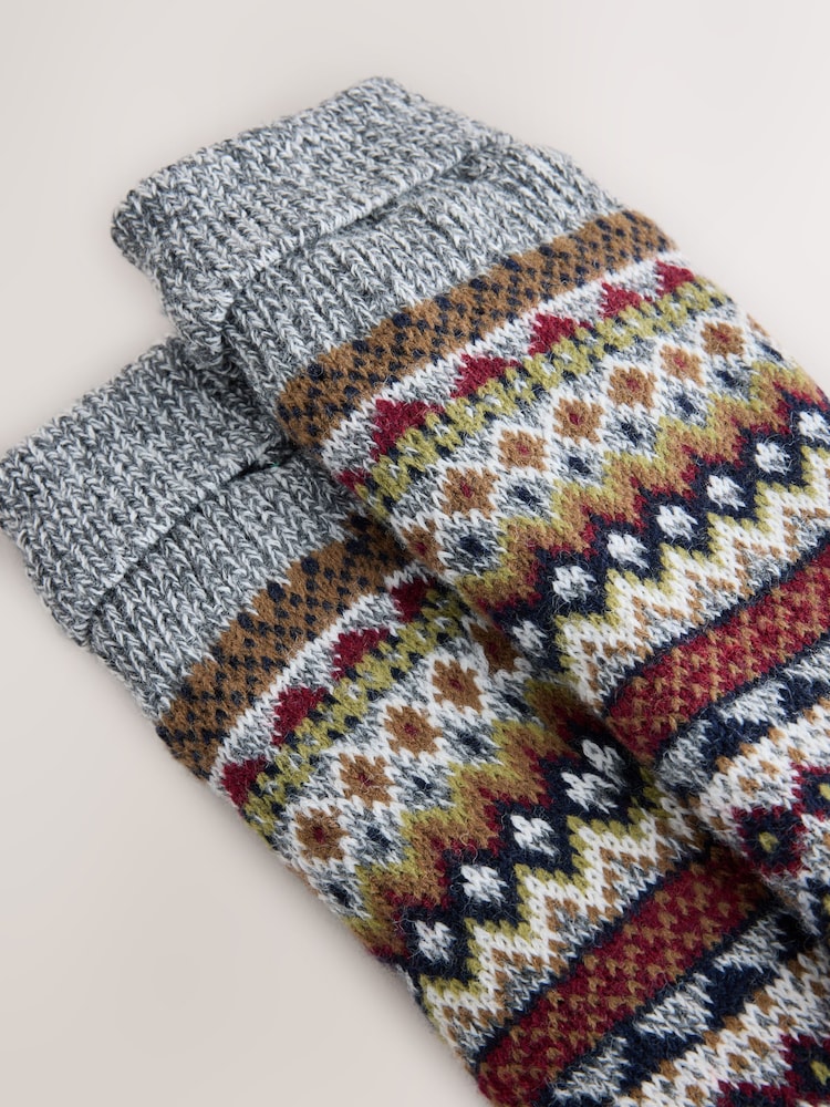 Navy/Grey Fairisle Slipper Socks With Grippers 1 Pack - Image 3 of 3