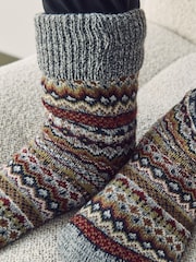 Navy/Grey Fairisle Slipper Socks With Grippers 1 Pack - Image 6 of 8