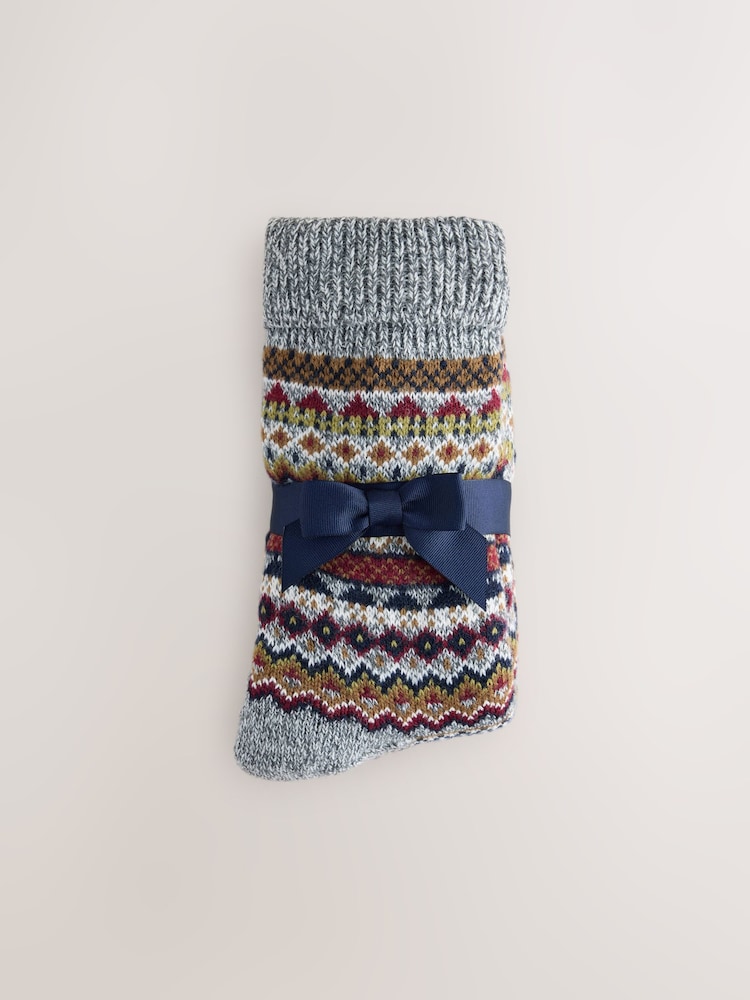 Navy/Grey Fairisle Slipper Socks With Grippers 1 Pack - Image 8 of 8 Navy/Grey Fairisle Slipper Socks With Grippers 1 Pack - Image 8 of 8