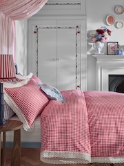 Cath Kidston Red Painted Gingham Broderie Trim 100% Cotton Duvet Cover and Pillowcase Set - Image 1 of 5